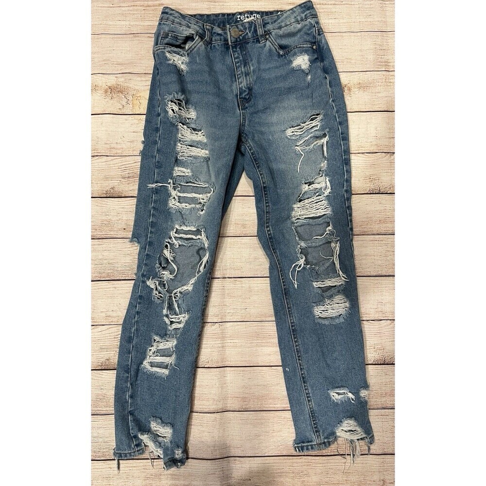 Refuge Women's Mom Classic High Rise Ripped Denim Jeans Size 1